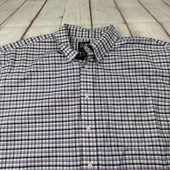 Jos A Bank Travelers Men's XXL Button Down Shirt Short Sleeve Purple White Check - Picture 1 of 9